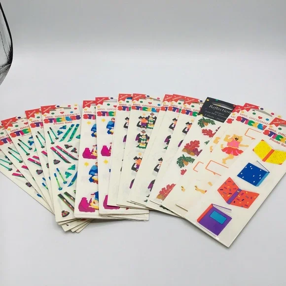 Vintage Sticker Sheet Lot Over 600 Individual Stickers Cat Jesus Pilgrim Fall - Picture 2 of 7